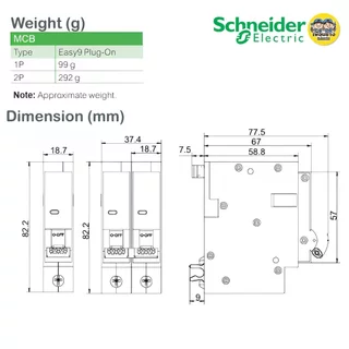 Schneider เซอร์กิตเบรกเกอร์ 1P รุ่น Easy9 ปลั๊กออน MCB Plug-On 10A 16A 20A 32A ลูกย่อย เบรกเกอร์ ลูกปลั๊กออน ดันล็อก