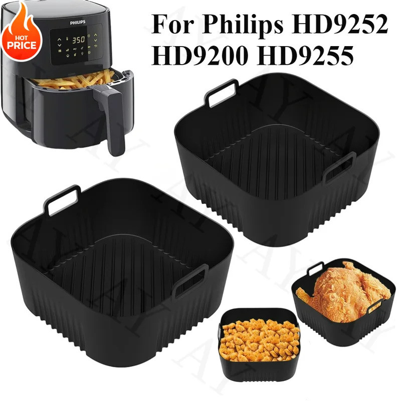 Reusable Air Fryer LinersซิลิโคนถาดอบสําหรับPhilips HD9252 HD9200 HD9255 Air Fryer Non-Stickทําความส