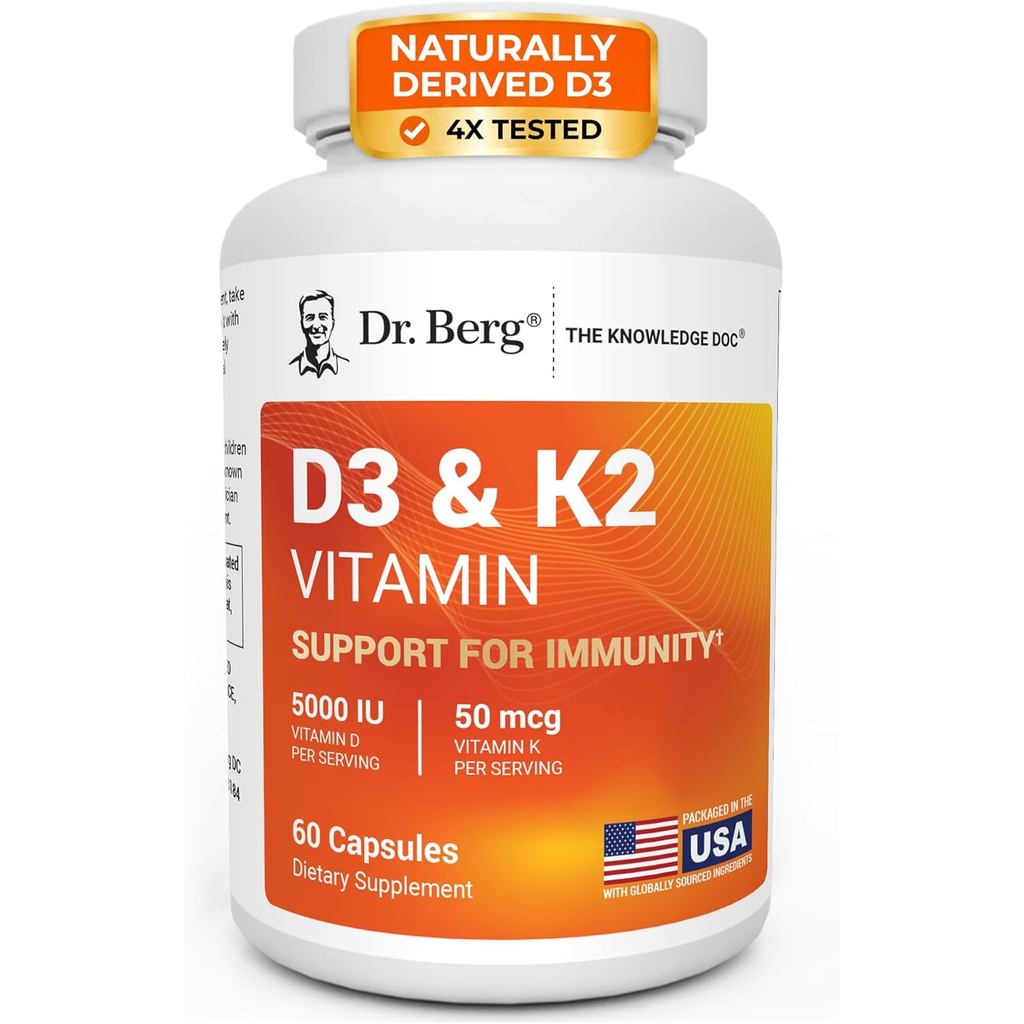 ดร. Berg Maximum Strength 7-in-1 วิตามิน D3 K2 5000 IU | Naturally Derived D3 | 4X Lab-Tested & ตรวจ