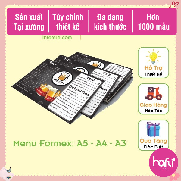 พิมพ์ Formex เมนูแข็งหนา 5 มม. (Format) ขนาด: A5, A4, A3 HafuHouse_HafuDecor