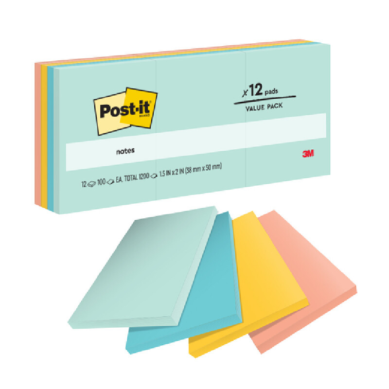 POST-IT กระดาษโน้ต ( Notes) รุ่น 653-12AP คละสี 1.5x2 (แพ็ค12เล่ม)