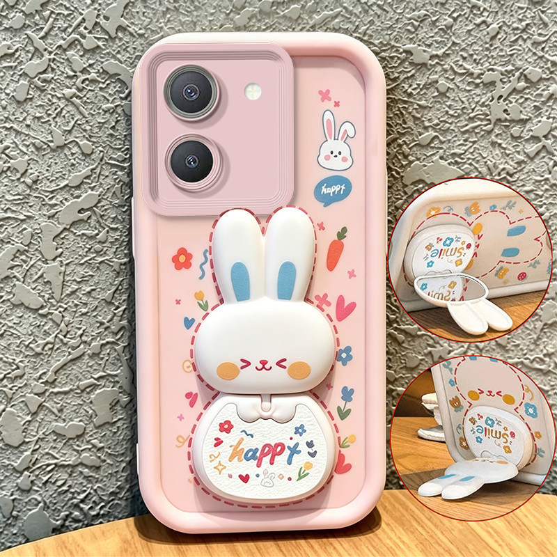 เคสสําหรับ VIVO Y36 Y27 4G y27s Y36 Y27 Y28 5g 2023 เคสโทรศัพท์ Softcase ซิลิโคนกันกระแทกฝาครอบกระจกความงามพร้อมที่วาง 360° กระต่ายน่ารักหมุนได้ สีชมพู สําหรับเด็กผู้หญิง JTXCEZJ3