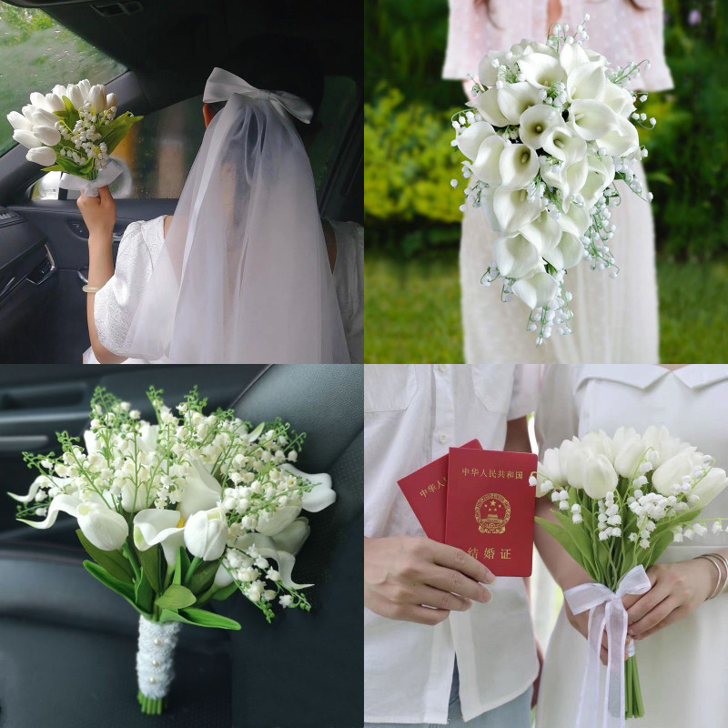 ช่อดอกไม้เจ้าสาว calla Lily & Tulip ประดิษฐ์ | ช่อดอกไม้มือแต่งงานสําหรับเจ้าสาวและเพื่อนเจ้าสาว | การจัดดอกไม้ประดิษฐ์หรูหรา