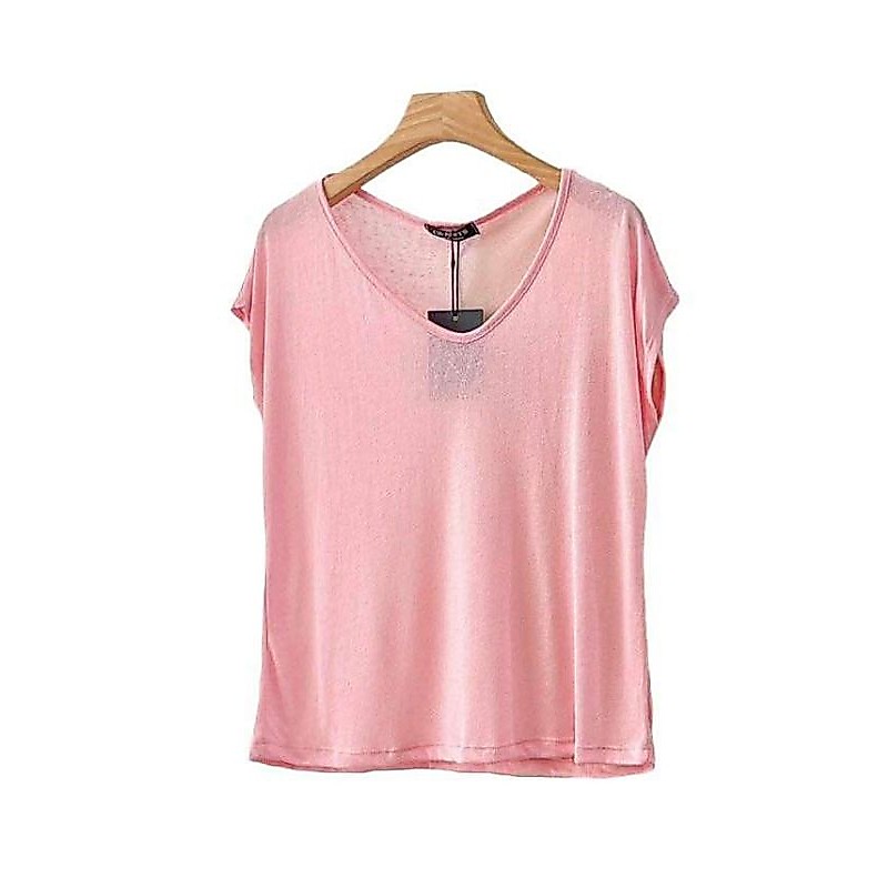 เสื้อคอยูวีผ้าสลาฟทรงแขนล้ำผ้าเบาใส่สบาย