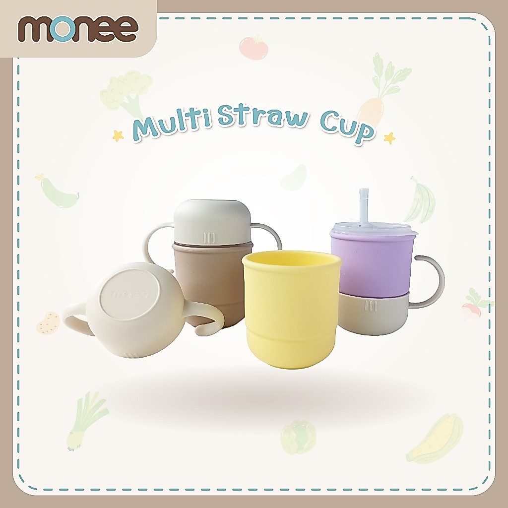 Monee แก้วน้ำพร้อมหลอดดูด แก้วหัดดื่ม ถ้วยหัดดื่มสำหรับเด็ก แก้วน้ำหัดดื่มกันสำลัก ใช้งานได้หลายแบบ Multi Straw Cup