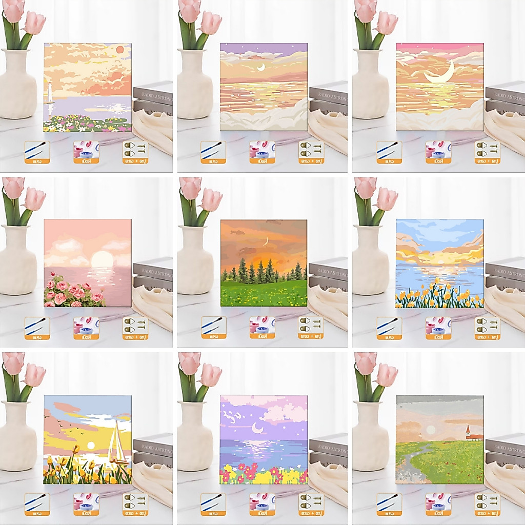 ระบายสีตามตัวเลข 20*20CM ภาพระบายสีตามตัวเลข ภาพทิวทัศน์ DIY ภาพวาดสีน้ำมันดิจิตอล การวาดภาพดิจิตอล