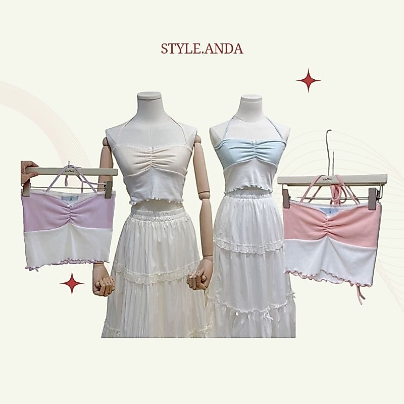 (ล็อตสุดท้าย) style.anda เสื้อสายเดี่ยว อกจีบ ผ้ายืดได้เยอะ ใส่สบายไม่อึดอัด ykk006