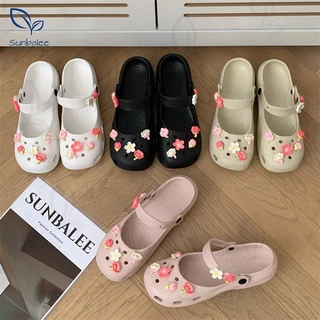 SHO-BUNNY🍑 รองเท้าผู้หญิงสุดน่ารักสีพื้น น้ำหนักเบา ใส่สบาย รองเท้าแตะ พร้อมตัวติด รองเท้ายางหัวโต พื้นนิ่มใส่สบาย35-36🍑