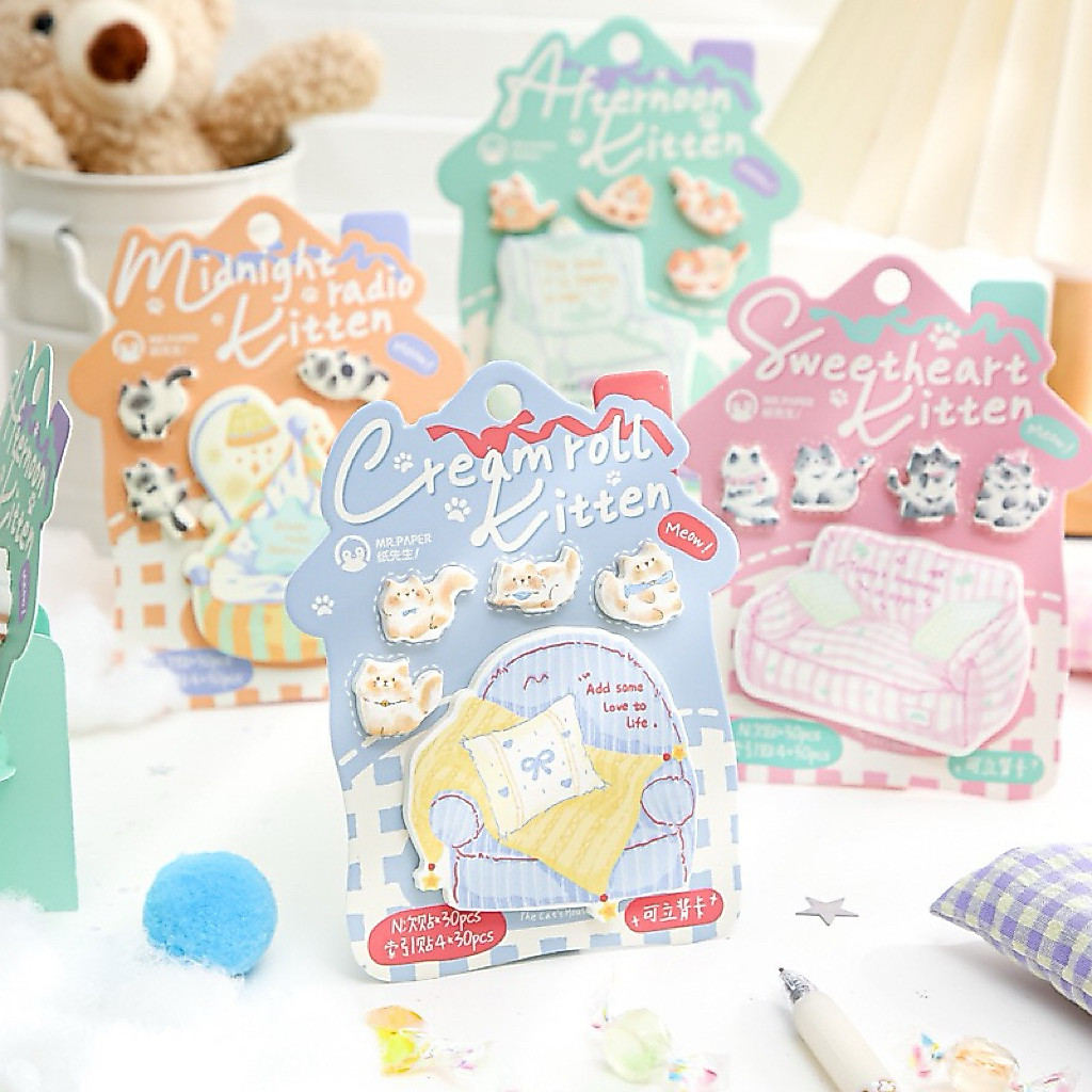 <พร้อมส่ง> โน๊ตกาวกระดาษ 🐱 Sofa Cats 🛋️ ตั้งStandy แมวน้อย 120แผ่น สัตว์น้อย เครื่องเขียน กระดาษโน๊ต เมมโม memo Kittens