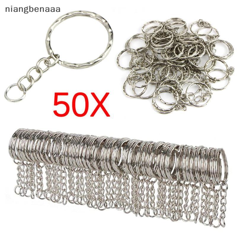 (niangbenaaa) 50 ชิ้น DIY 25 มิลลิเมตรขัดเงาพวงกุญแจเงินพวงกุญแจแยกแหวนแหวนสั้นพวงกุญแจใหม่