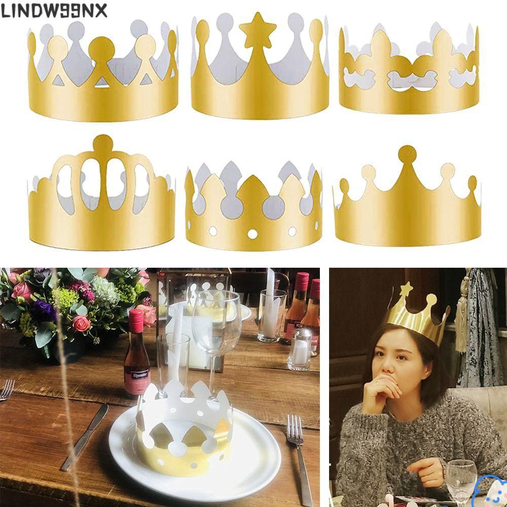 LINDW99NX 10 ชิ้นกระดาษ Crown หมวกเครื่องประดับตกแต่งเค้กหมวกฉลองเด็ก Aldult King Crowns