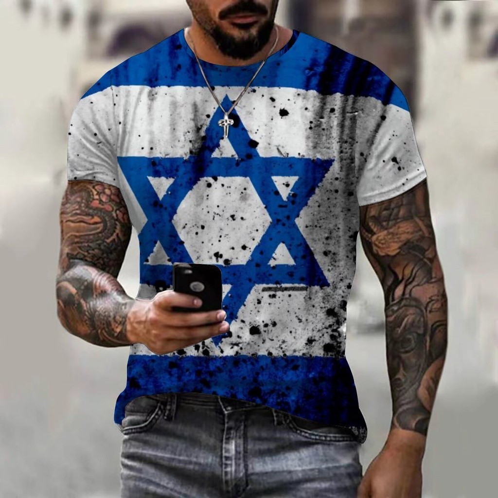 Tshirt Casual Abstract T -Shirt 3D Israel Flag Men Clothes Harajuku Print XS-5XL