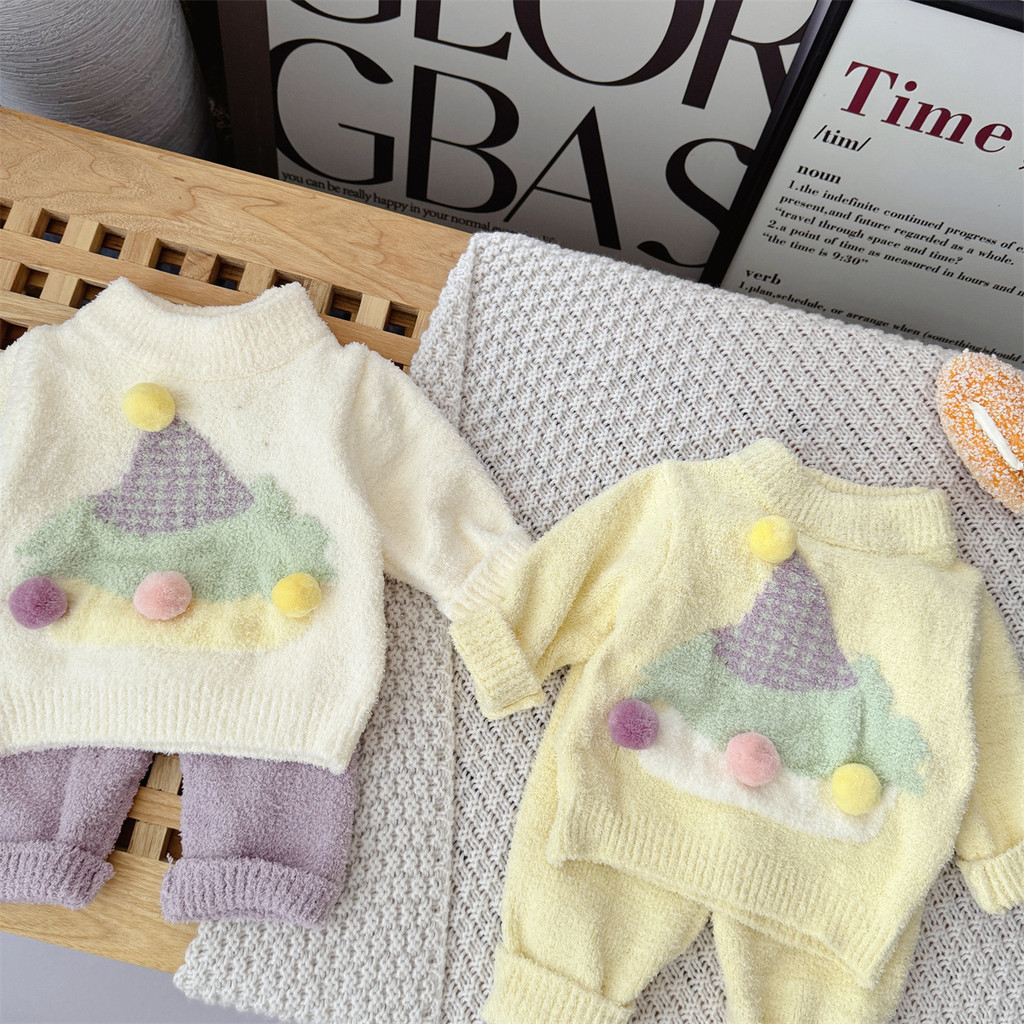 ✨นีบีน✨[ชุดสูทถักหมวกวิเศษ]✦ 2025 เสื้อผ้าบ้านสําหรับเด็กทารกสไตล์ใหม่ฤดูใบไม้ร่วงฤดูหนาว ✦ สีม่วงเห