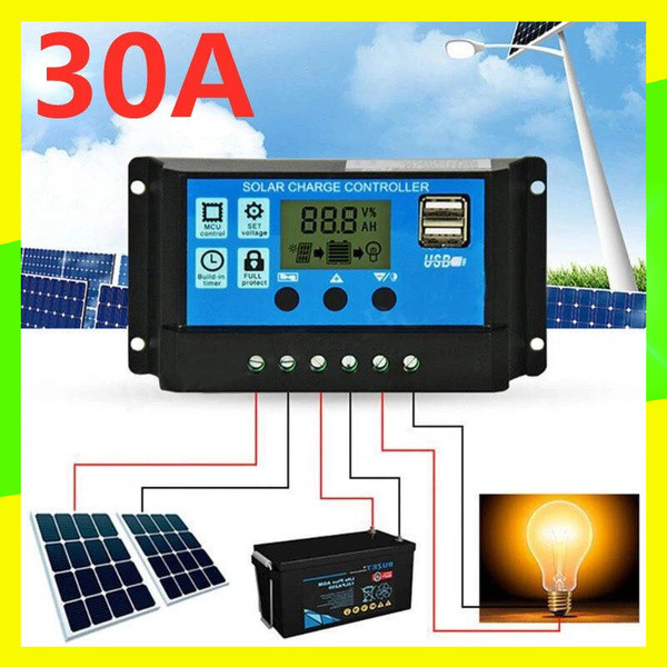 PWM 30A โซล่าชาร์จเจอร์ 4USB ชาร์จแผงโซล่าเซลล์ Solar Charge Controller แบตเตอรี่ 12V/24V LCD
