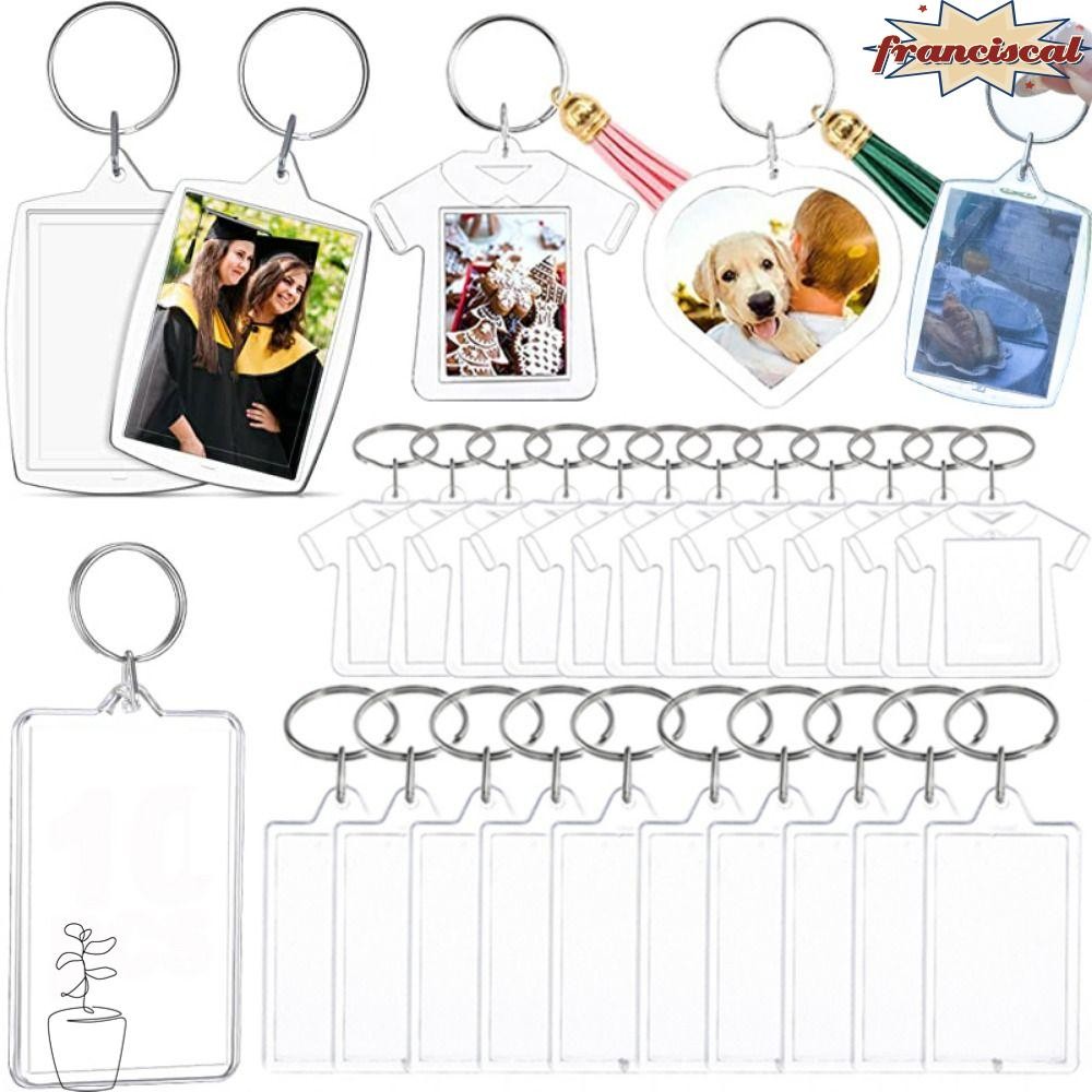 FRANCISCAL 5 ชิ้นกรอบรูปพวงกุญแจ, Snap-In Custom ใส่ Photo Blank พวงกุญแจ, ทนทานจี้พู่โปร่งใสอะคริลิ