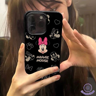 เคสไอโฟน 11 คู่รักมิกกี้มินนี่เมาส์พื้นผิวมันวาว สำหรับ IPhone 13 11 14 15 12 16 Pro Max 7 16 8 Plus XS Max XR X SE 2 3