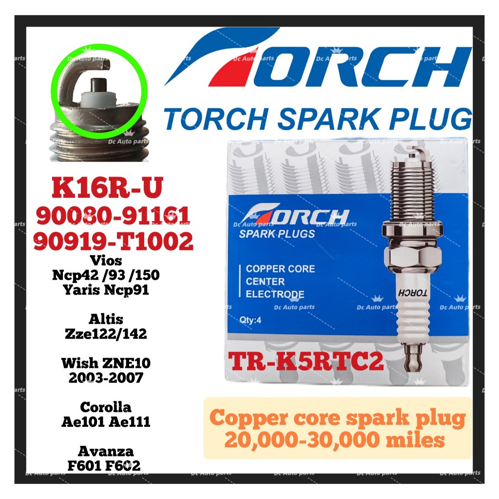 TORCH COPPER CORE SPARK PLUG VIOS NCP42 NCP93 NCP150 ALTIS ZZE WISH ZNE10 AE101 AVANZA (K16R-U) 9091