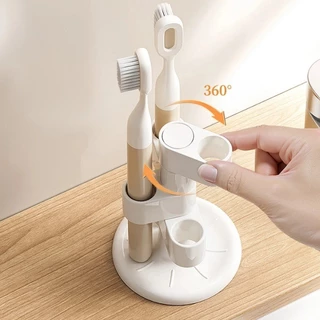 HOME✅360° ที่ใส่แปรงสีฟันหมุนได้, ออแกไนเซอร์ตั้งโต๊ะ, ชั้นเก็บแปรงสีฟัน, ที่เก็บปากกาแปรงแต่งหน้า อุปกรณ์ห้องน้ํา