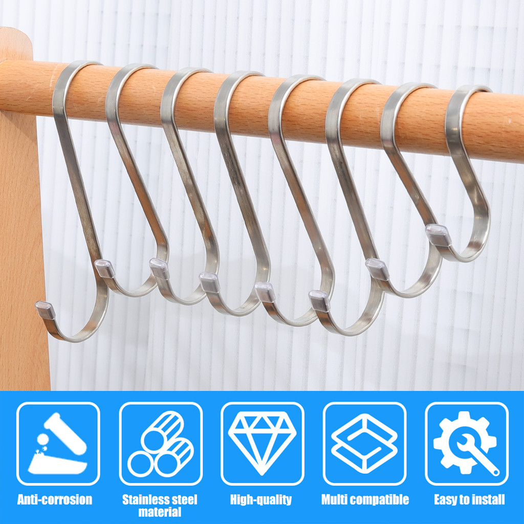 ที่เก็บเสื้อผ้าในครัวเรือน - ตะขอแบนรูปตัว ส สแตนเลส - ไม้แขวนเสื้อกันสนิมสําหรับงานหนัก - ราวแขวนเครื่องครัวในครัว - รูปที่ 4