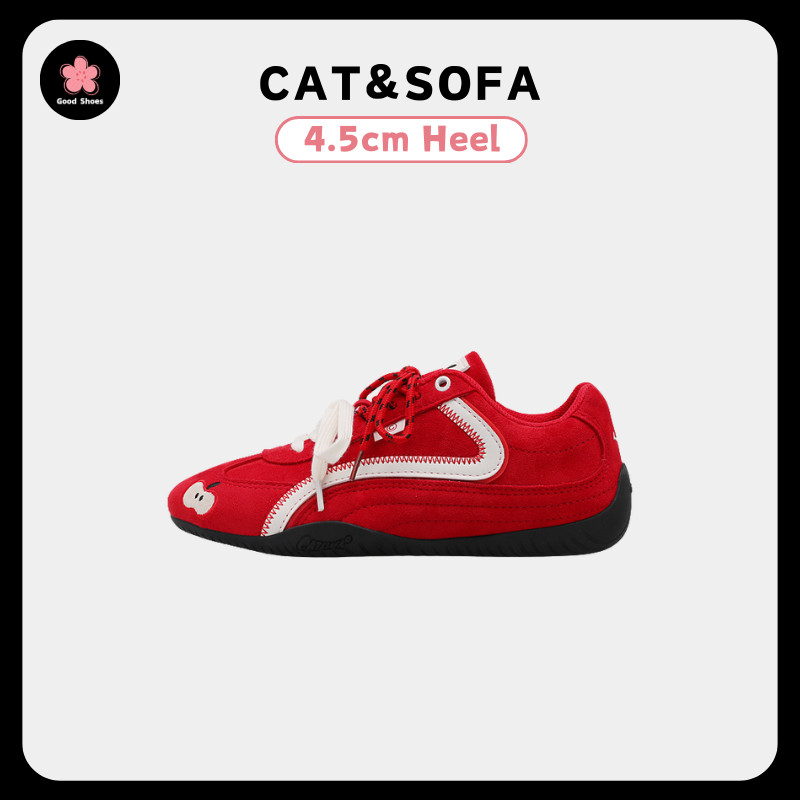 CAT&SOFA [พร้อมส่ง] 4.5CM Cat and Sofa Emoji-Lab รองเท้าส้นแบน Apple Shoes Red Racing Shoes for Coup