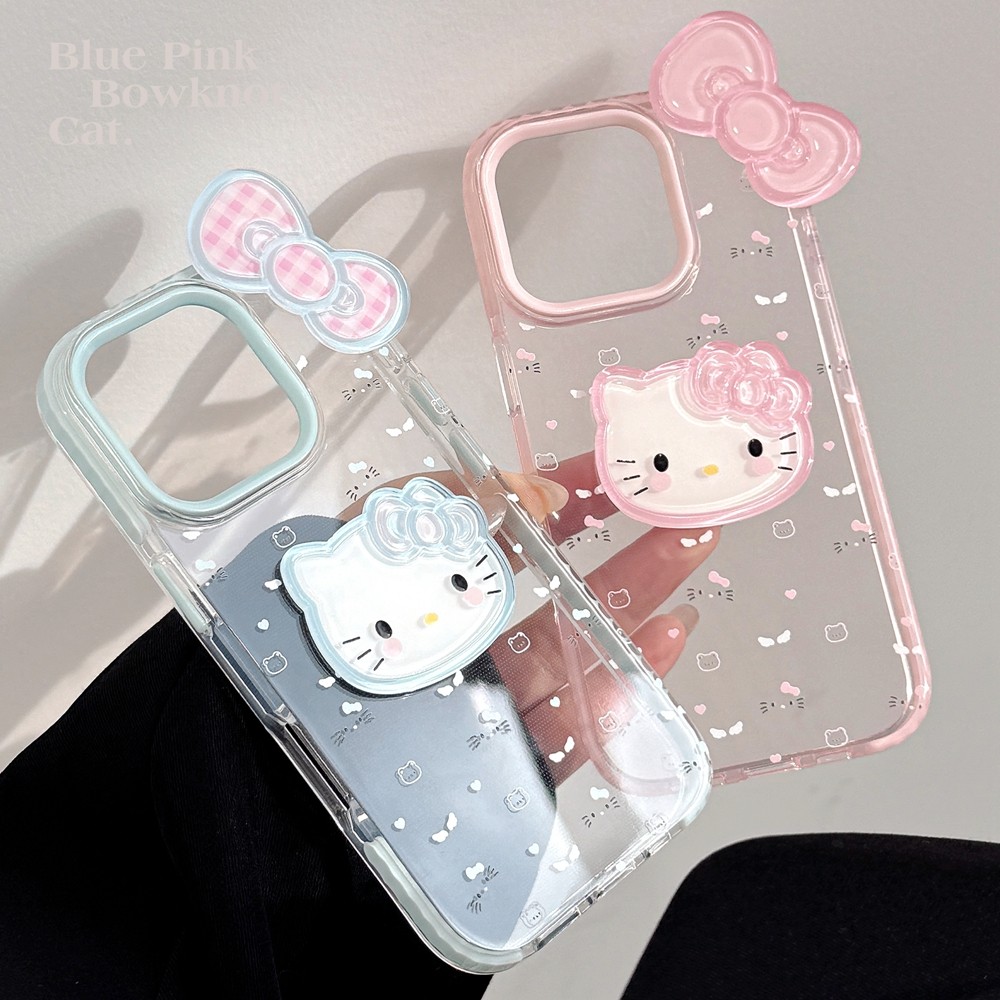การ์ตูน 3D Kitty Bow เหมาะสําหรับ iPhone 15/16Promax เคสโทรศัพท์ Apple 14/13/12/11 Anti Drop โปร่งใส