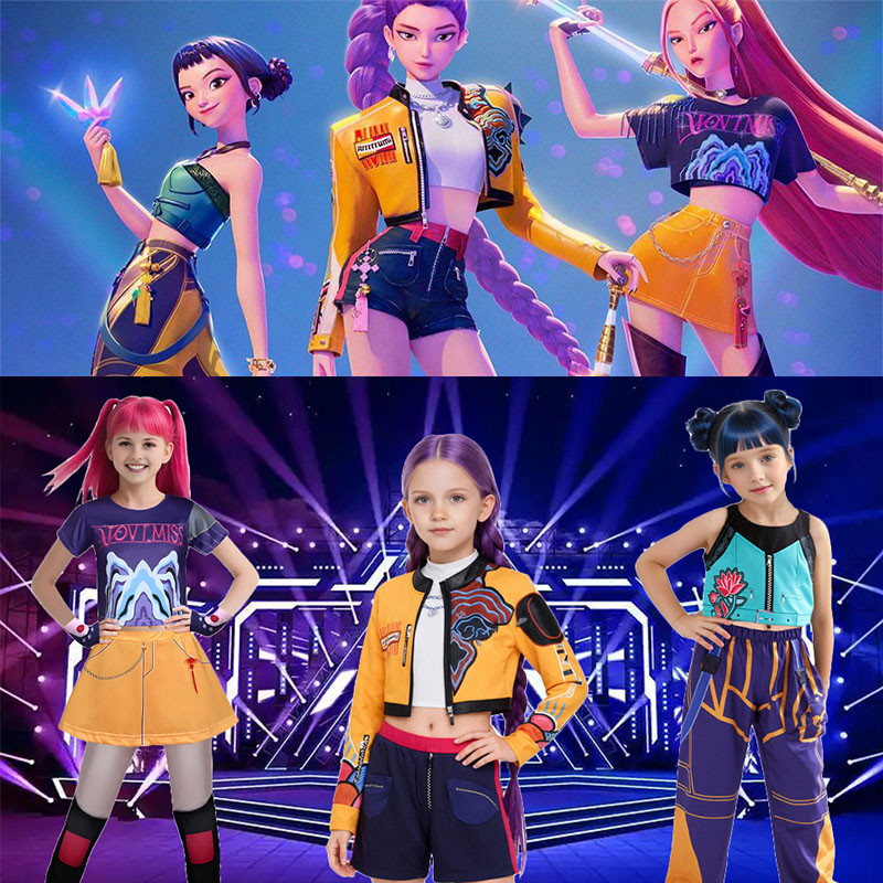 🌟KPop Mira Rumi Zoey Demon Hunters cosplay เด็ก คอสเพลย์เครื่องแต่งกายใหม่ สไตล์ พิมพ์ สำหรับสาวฮาโล