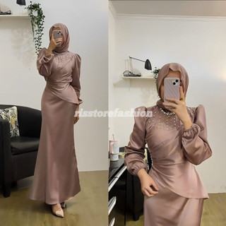Vina Dress Satin Silk Premium Wanita Kondangan Muslim Body Fit Terbaru