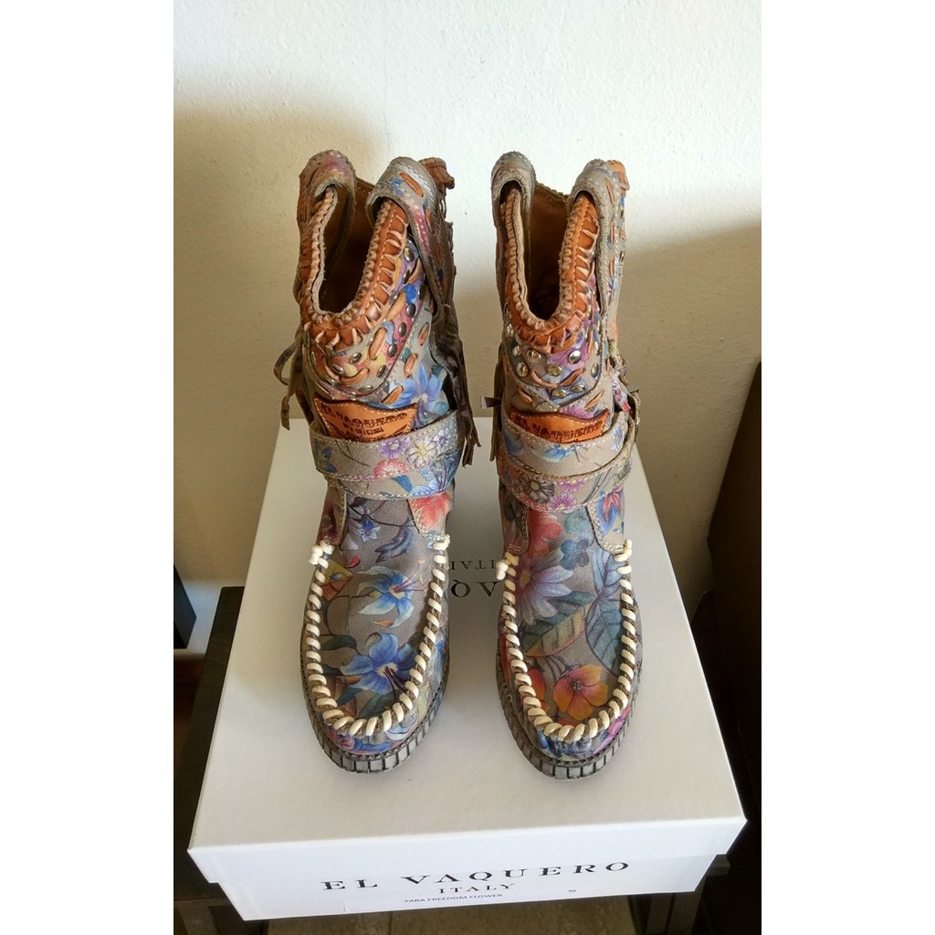 อิตาลี EL VAQUERO High-End Bohemian สไตล์ชาติพันธุ์ด้านในเพิ่มความสูง Retro รองเท้าบูทสั้น 37 คลังสิ