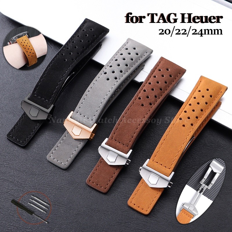 Vintage Matte สายนาฬิกาหนังแท้ 20 มม.22 มม.24 มม.สําหรับ TAG Heuer Carrera นาฬิกา Cowhide พับหัวเข็ม