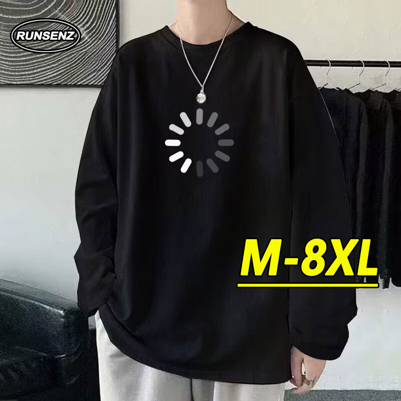 เสื้อยืดแขนยาวสีดำสไตล์เกาหลี พลัสไซส์สำหรับผู้ชาย ใส่สบายและคล่องตัว