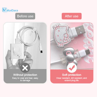 USB ป้องกันสายไฟ เคสป้องกัน เคสป้องกันที่ชาร์จคิตตี้ เหมาะสำหรับสายเคเบิลข้อมูล IP/Type-C แบบใส Android