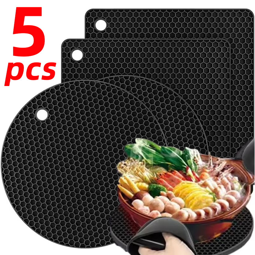 แผ่นร้อนกันลื่นอเนกประสงค์ 1-5 ชิ้น / ห้องครัวซิลิโคนทนความร้อนหม้อที่รองแก้ว