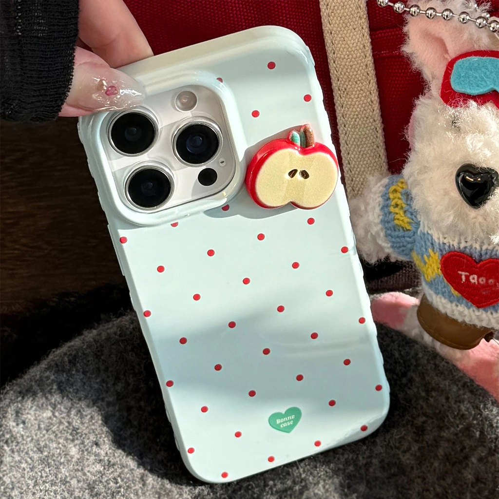รวมทุกอย่างสีฟ้าและสีแดงลายจุดสามมิติผลไม้สีแดงป้องกันเคสโทรศัพท์เหมาะสําหรับ ทีพียู สําหรับ แอปเปิล ไอโฟน12 13 14 15 16 17มือโปร สูงสุด
