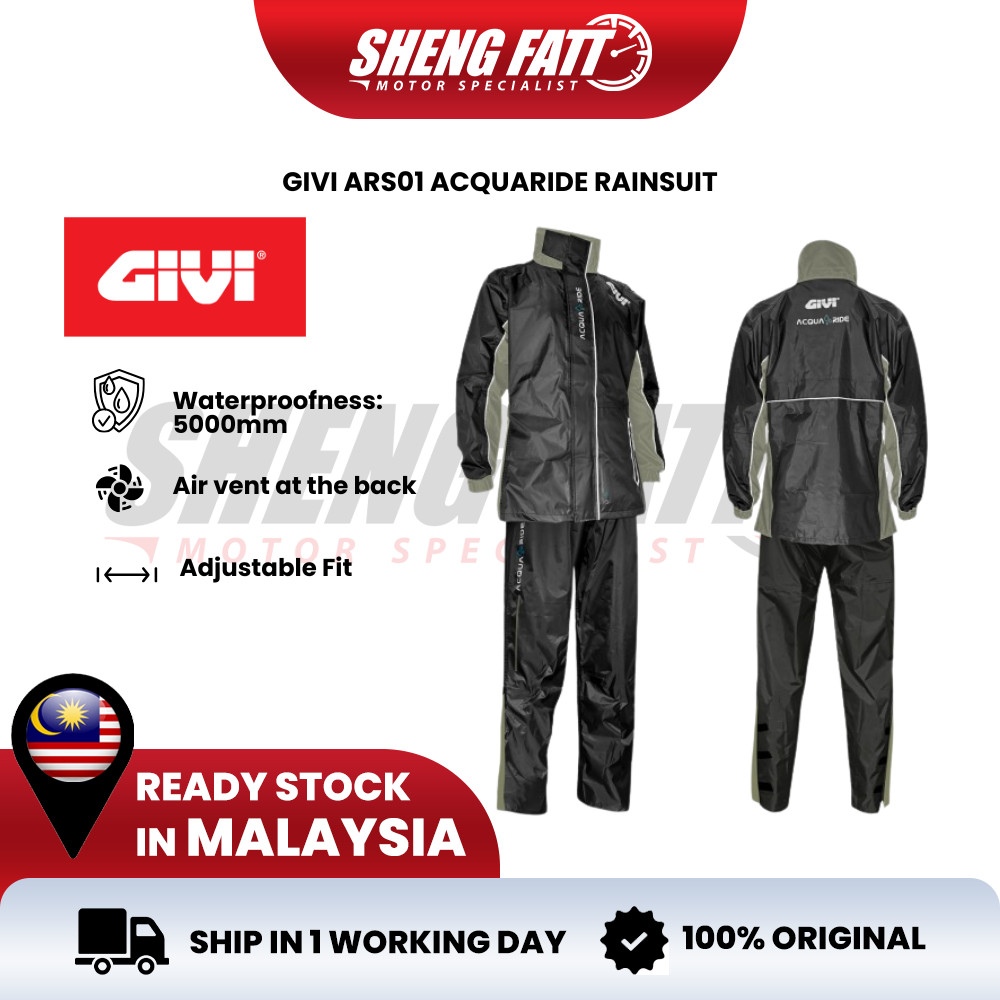 GIVI ARS01.AX-NV ACQUA RIDE เสื้อกันฝนสีดํา Baju Hujan กันน้ํา Baju Hujan มอเตอร์เสื้อกันฝน Kalis Hu