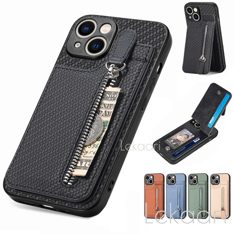 เคสสําหรับiPhone 15 14 13 12 11 X XS XR Pro Plus Maxปลอกแม่เหล็กซิปช่องใส่การ์ดกระเป๋าสตางค์