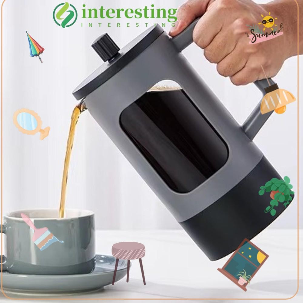INTERESTING เครื่องชงกาแฟ French Press, 600ml Borosilicate Glass Tea Coffee Brewer, แบบพกพาป้องกันสน