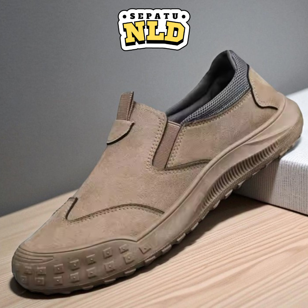 NLD S078 รองเท้าทํางานผู้ชายแบบสวมรองเท้าลําลองแบบสวมผู้ชายสีน้ําตาลลําลองมีสไตล์