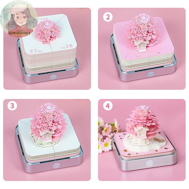 Littlelove Time Piece ปฏิทิน 2026 ปฏิทินตั้งโต๊ะพร้อมไฟ LED 3D ปฏิทินฉีกขาดกระดาษแกะสลัก Art Pad Notepad ของขวัญสําหรับคริสต์มาสพิธีขึ้นบ้านใหม่เดสก์ท็อปตกแต่ง TH
