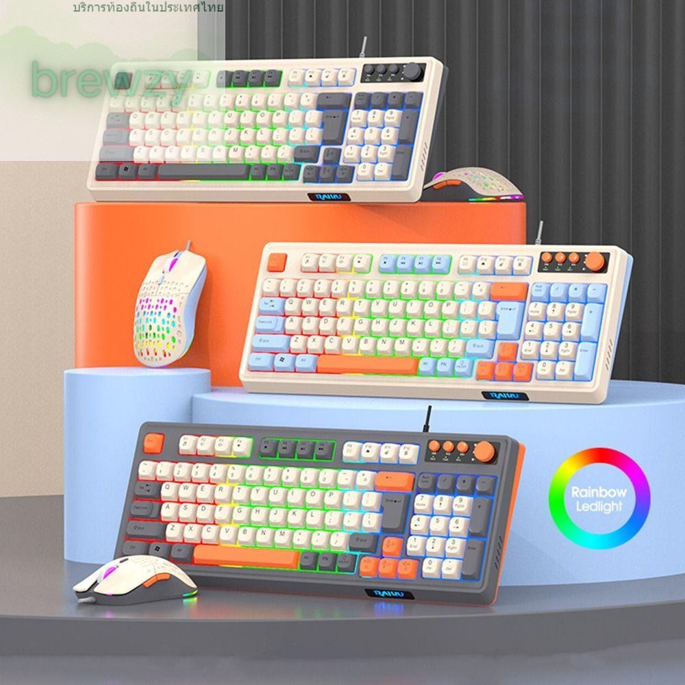 BREWZY RAID T98 คีย์บอร์ด, คีย์บอร์ดเมาส์ชุด, การเชื่อมต่อ USB 98 เค้าโครงกุญแจสีรุ้งเกมคีย์บอร์ดแบบ