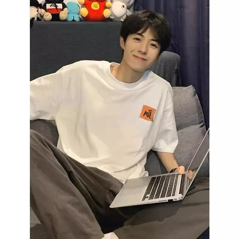 COD 2025 Pure Cotton Short Sleeve Men's T-Shirt 2025 Summer New Trendy Brand White Youth Base Shirt 