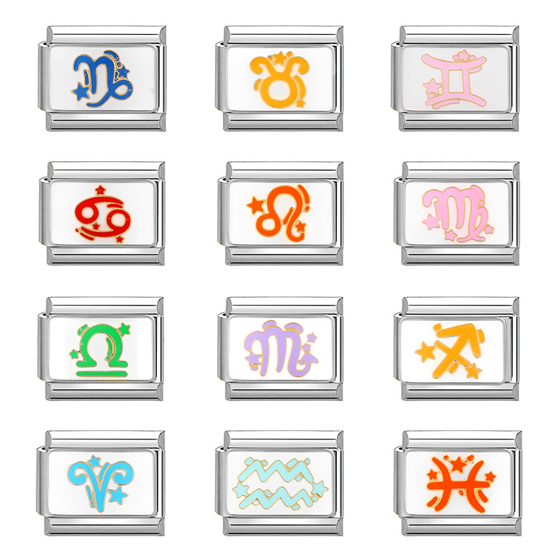 สร้อยข้อมือสแตนเลส ขนาด 9 มม. พร้อม charm ของราศีและดอกไม้สไตล์อิตาเลียน สร้อยข้อมือแฟชันสำหรับคุณ - รูปที่ 2