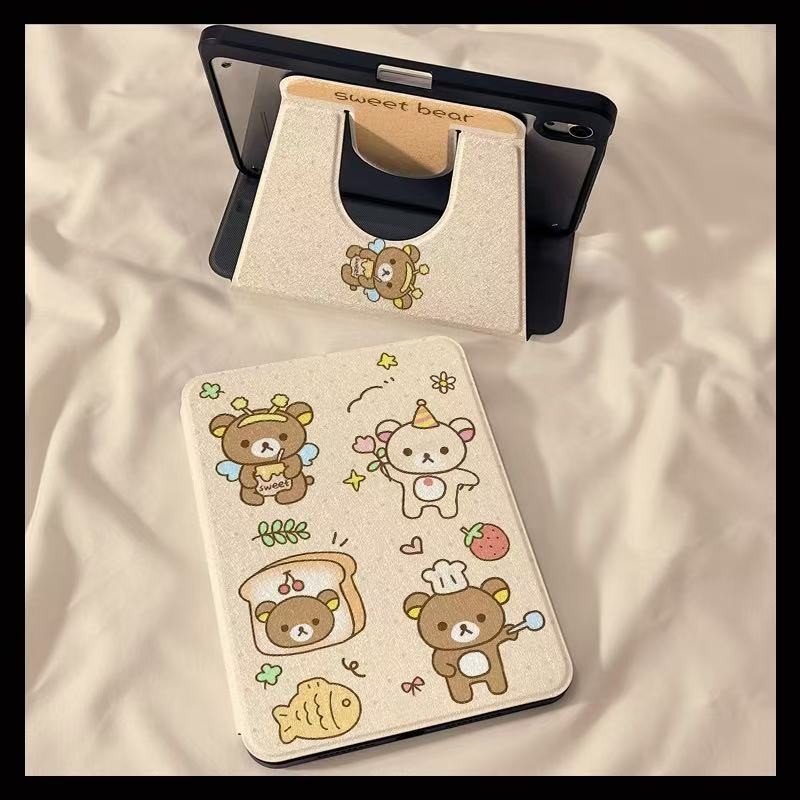 การ์ตูนการ์ตูนหมี iPad Air 4/5/6/7 เคสป้องกัน 8th Generation หมุนอะคริลิค 9th Generation Apple iPad 