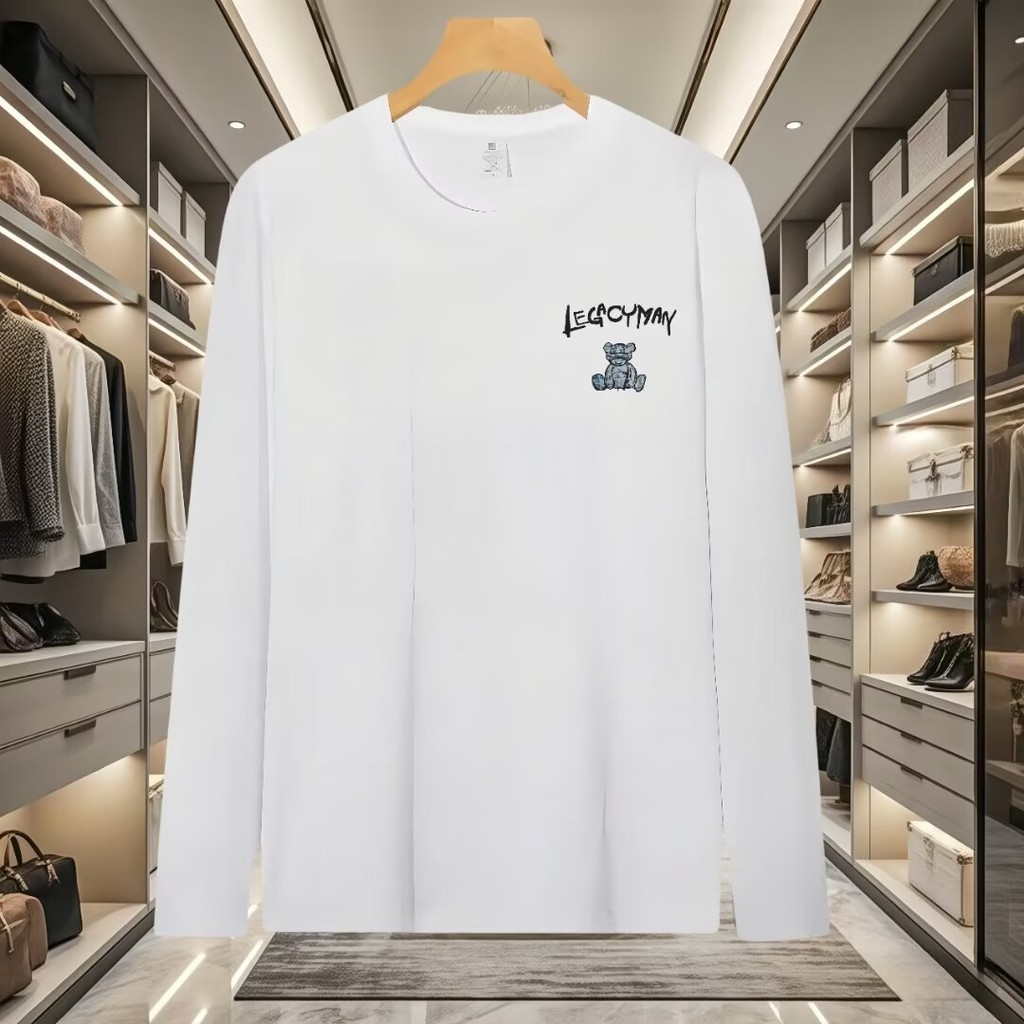 2025 NEW 2025 Summer New Men's Violent Bear Long Sleeve T-Shirt Round Neck Printed Top Trendy Casual