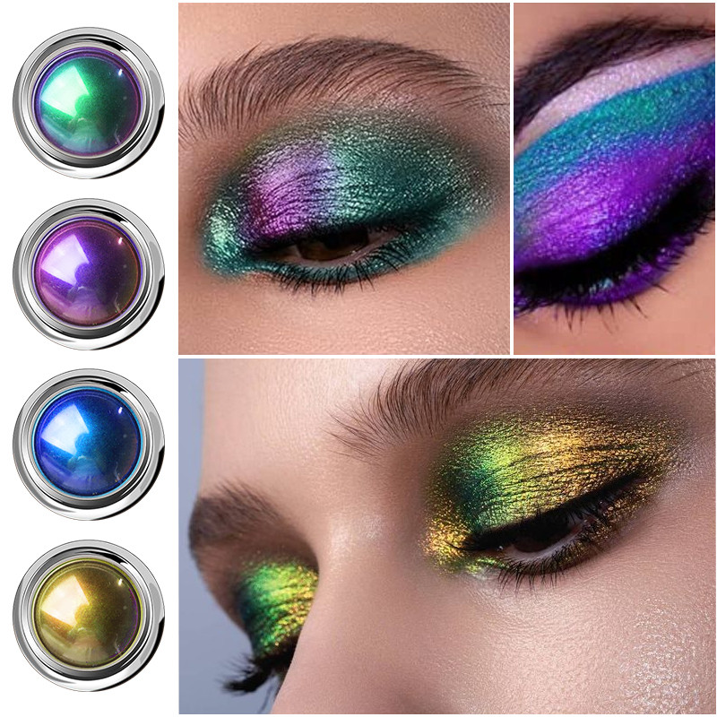 9 สี Chameleon Eyeshadow Powder, Highly Pigmented Gradient Shimmer Chrome Color Polarized Metallic Finish