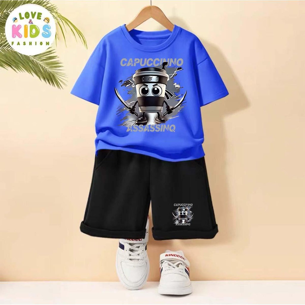 【จัดส่งจากประเทศไทย】เซ็ตชุดเด็ก เสื้อ+กางเกง ชุดสองชิ้น（จัดส่งจากประเทศไทย） ชุดเด็ก2 ชิ้น ลายกำลังฮิต CAPPUCCINO ASSASSI