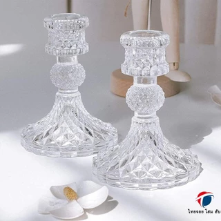 ThaiJOY เชิงเทียนคริสตัลทรงสูง ที่วางเทียน Candlestick แก้วเนื้อดี หนา ใช้งานสะดวก