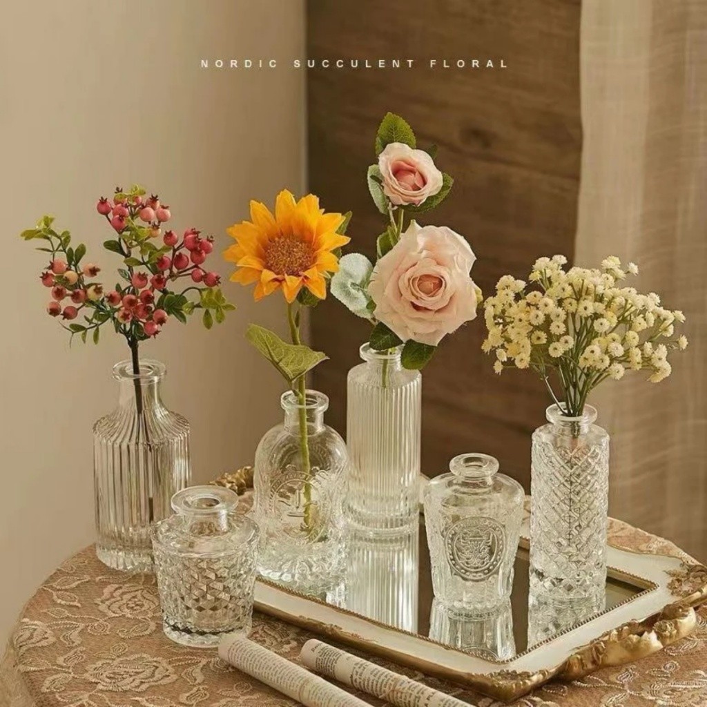 แจกันดอกไม้แก้วขนาดเล็กสไตล์นอร์ดิกสําหรับตกแต่งปาร์ตี้ตกแต่งโต๊ะรับประทานอาหารตกแต่งห้องนอนหรูหรา-S