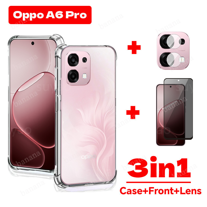 สําหรับOppo A6Pro A6 Pro 2025 3in1 เคสโทรศัพท์กันกระแทกOppoA6Proกันกระแทกนุ่มTPU Simple Anti-Spyเต็มความเป็นส่วนตัวกระจกนิรภัยPeekกระจกป้องกันหน้าจอเลนส์ฟิล์มClass