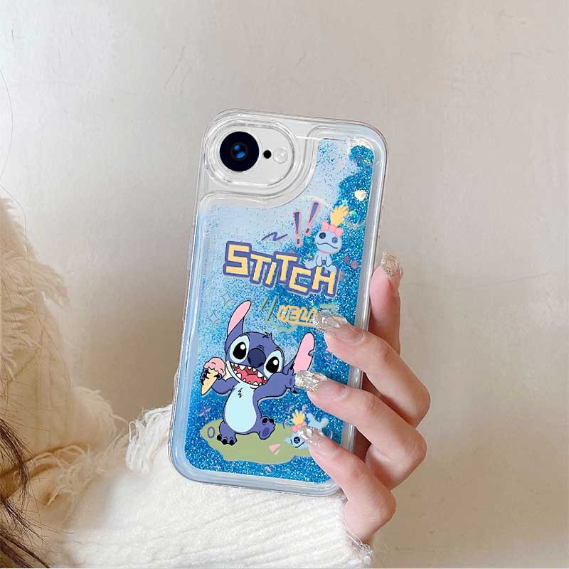 SAMSUNG Liquid Glitter QuicksandสําหรับSamsung S24 FE S10 5G S8 S9 Plus S7 S20 FE S21 ขนมStitchเคสโท