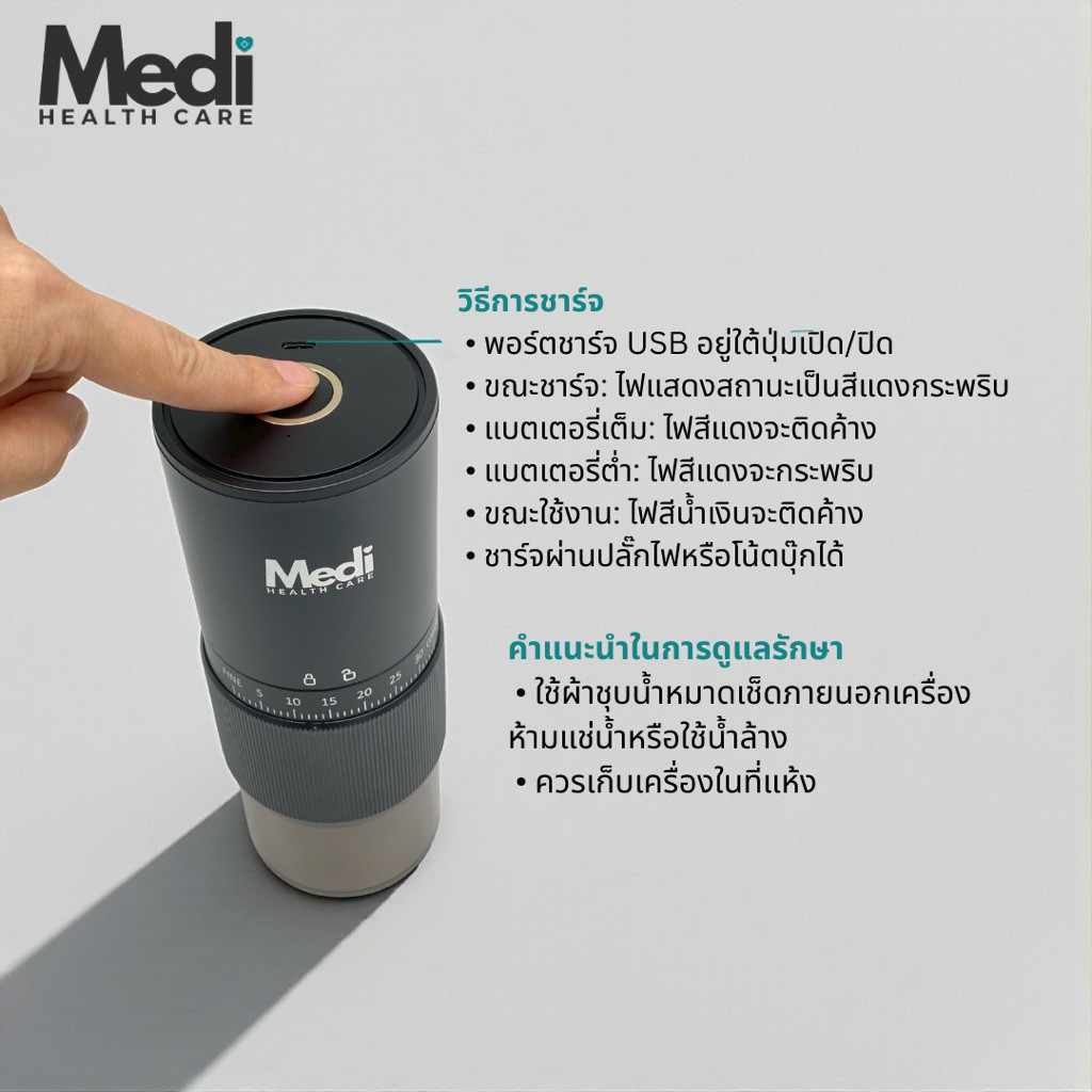 Medi ที่บดยาอัตโนมัติ ปรับความละเอียดได้ 30 ระดับ กดเพียงปุ่มเดียว บดเม็ดแข็ง กาแฟ สมุนไพร ยาได้ - รูปที่ 3